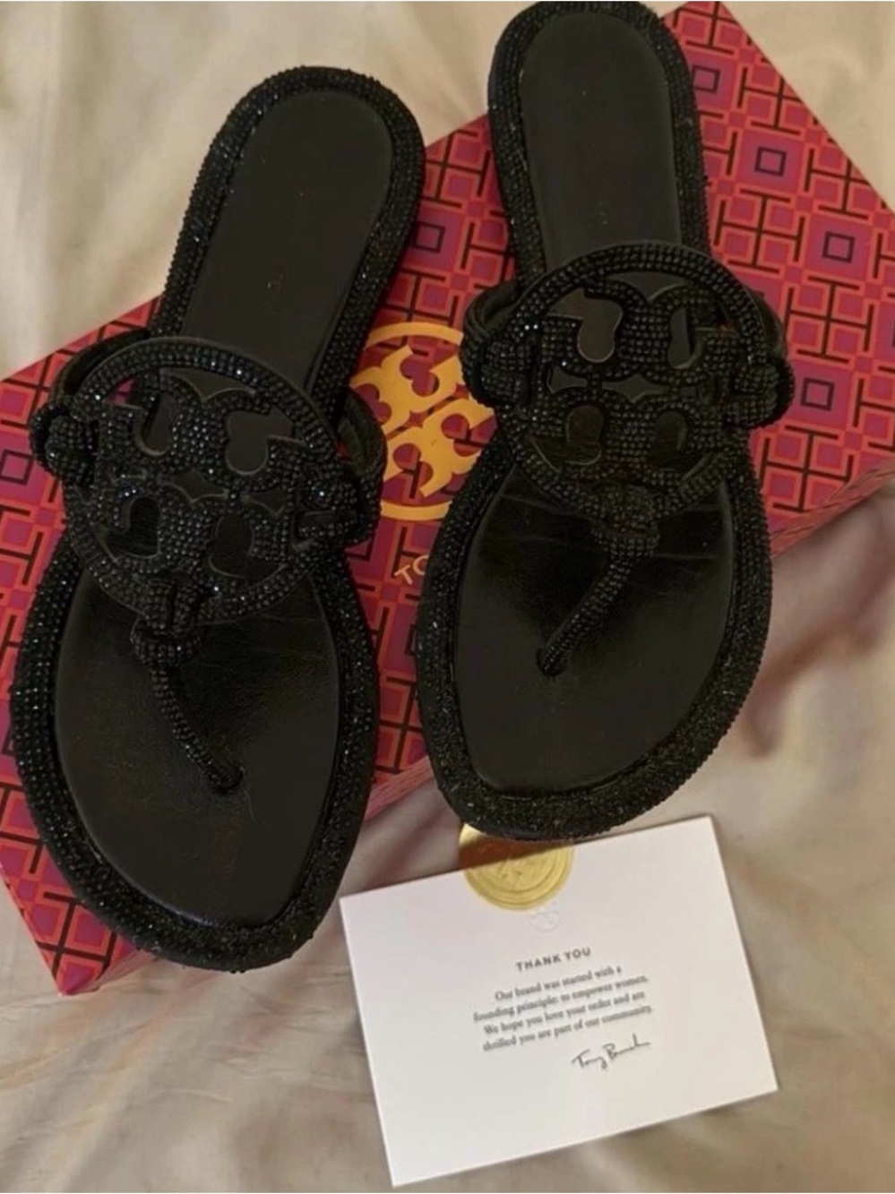 Tory Burch Black Beaded Miller Thong Sandals (text 5045474637 if interested) - Picture 1 of 2